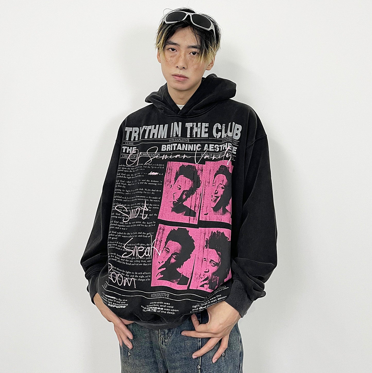Letter Photo Print Oversize Hoodie WN24290