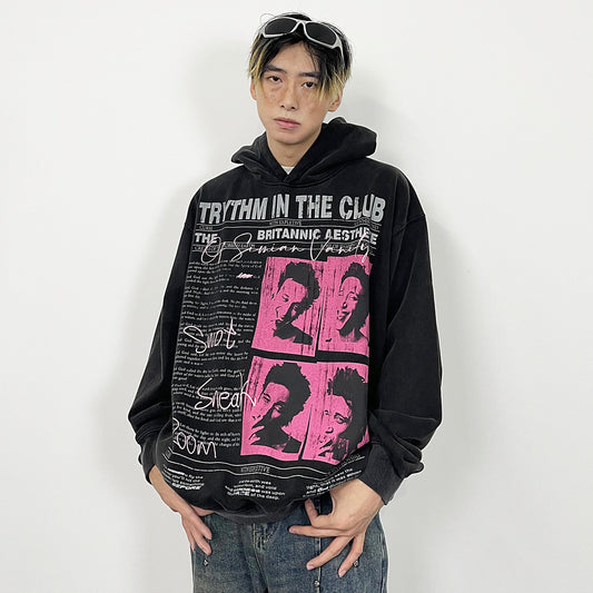 Letter Photo Print Oversize Hoodie WN24290