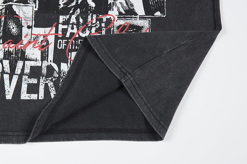 Graphic Print Wash Damage Cotton Short Sleeve T-Shirt WN25645