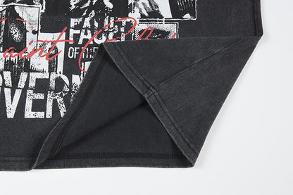 Graphic Print Wash Damage Cotton Short Sleeve T-Shirt WN25645