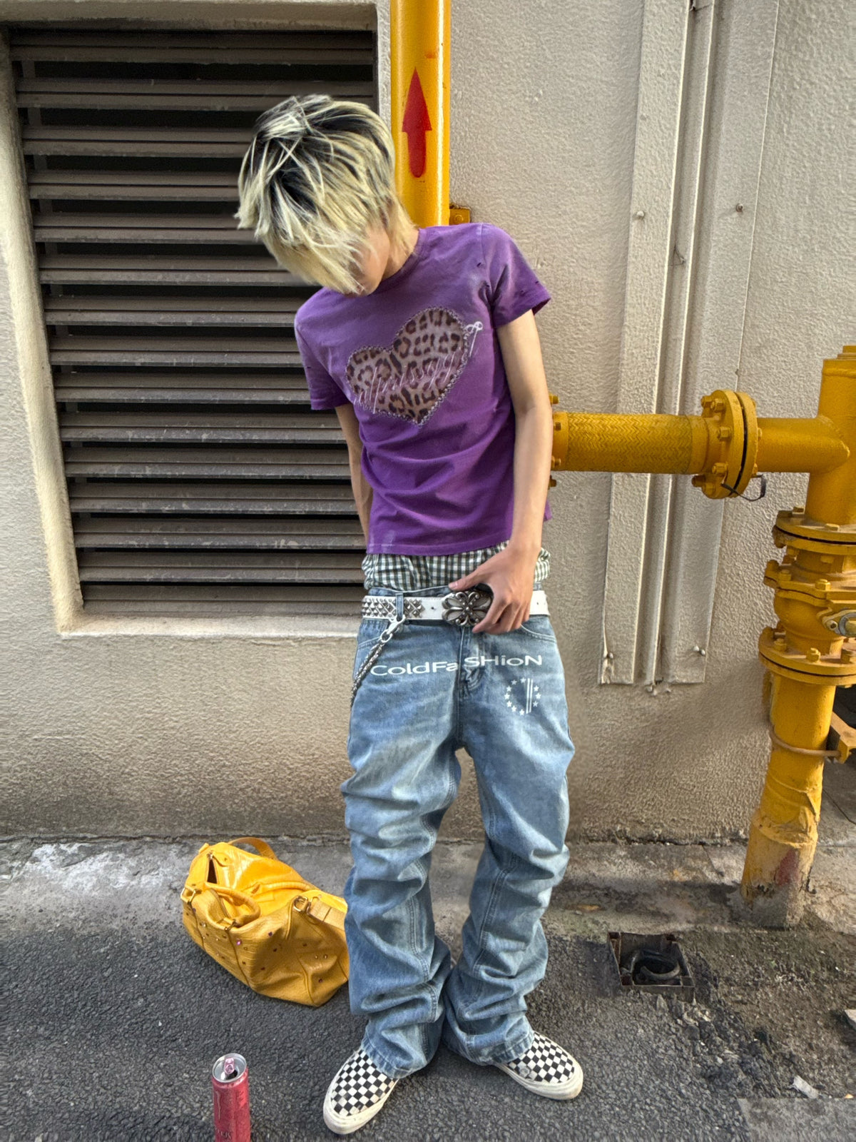 Washed Wide Leg Logo Print Denim Jeans WN27165
