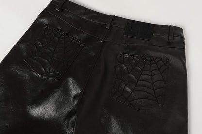 PU Leather Embroidery Wide Leg Pants WN23060