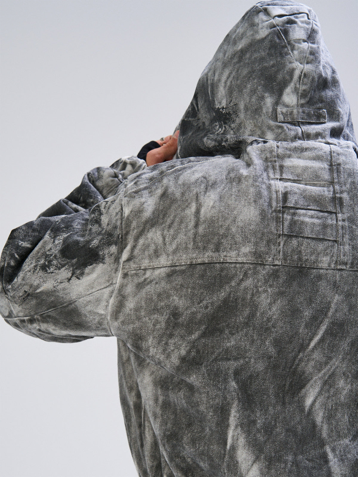 Mud Dye Pleats Hooded Denim Puffer Jacket WN27467