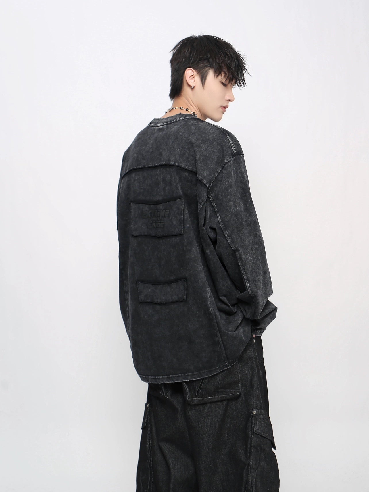 Deconstruction Applique Washed Long Sleeve T-Shirt WN21035