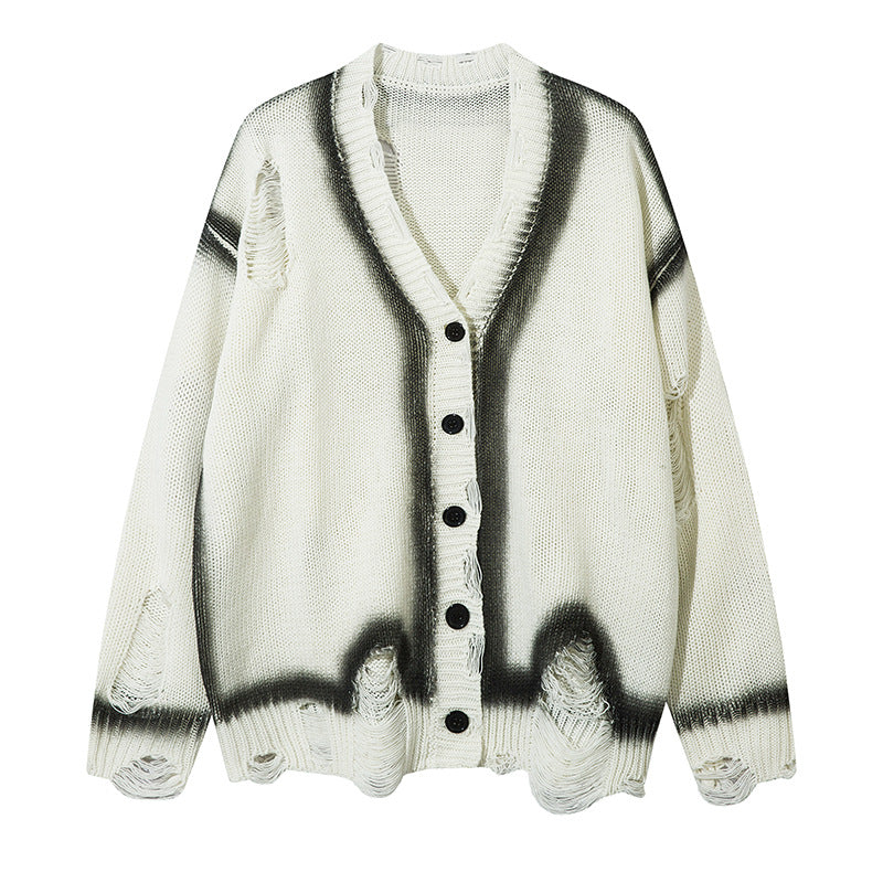 Tie-dye Colorblock Knit Cardigan WN11413