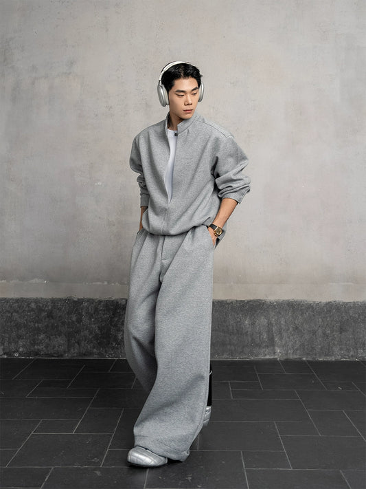 Fake Layered Stand Neck Sweatshirt & Pants Setup WN20869