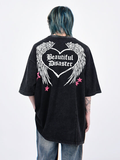 Oversize Washed Graphic Print Short Sleeve T-Shirt WN24454