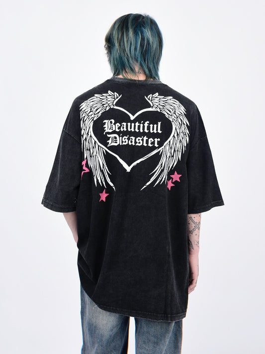 Oversize Washed Graphic Print Short Sleeve T-Shirt WN24454