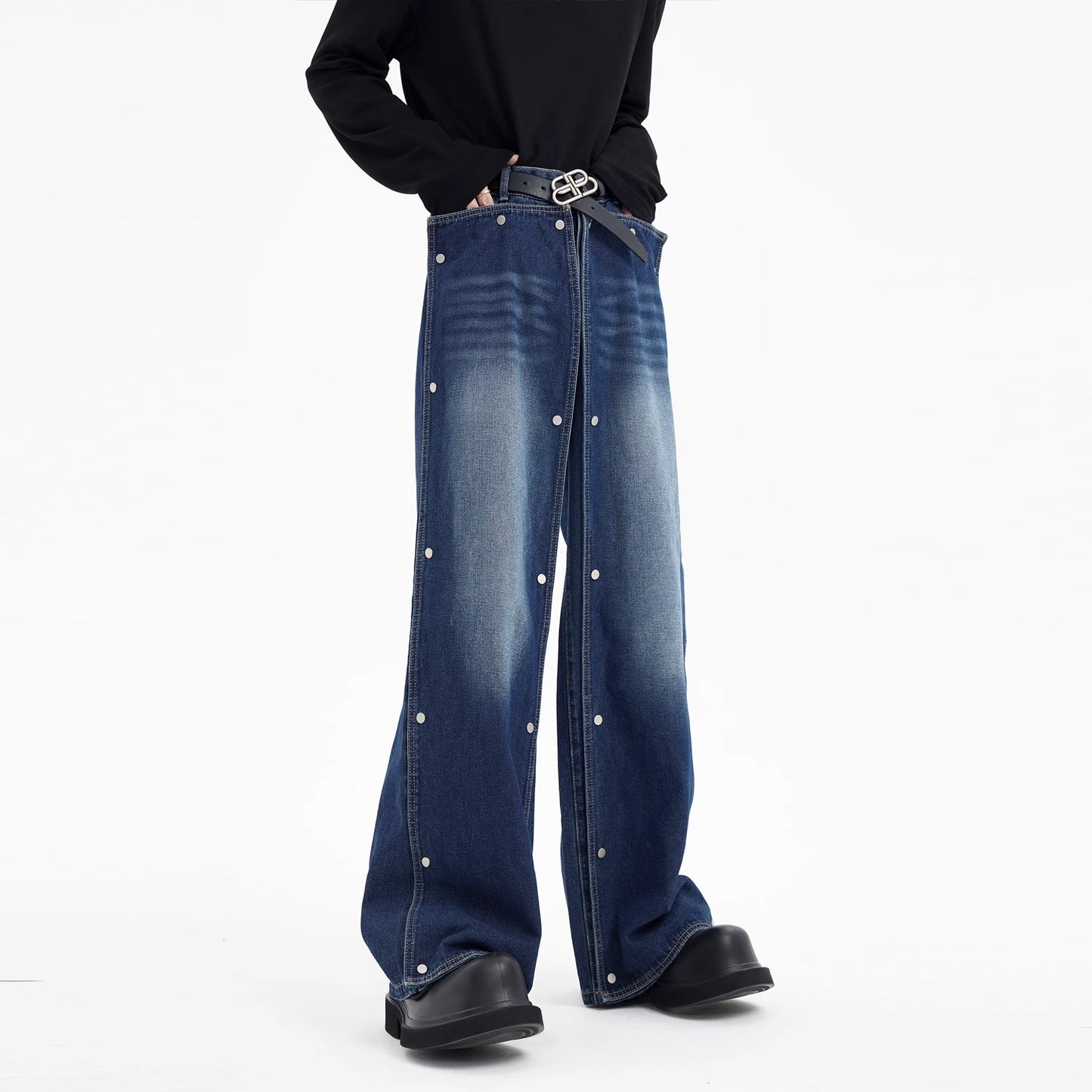 Washed Patchwaork Design Gradient Denim Jeans WN6886