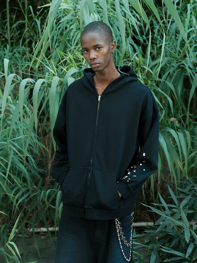 Gem Decoration Oversize Zipper Hoodie WN21281