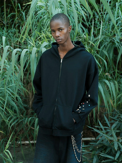 Gem Decoration Oversize Zipper Hoodie WN21281