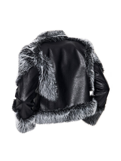 Fake Fur Patchwork Leather Padded Jacket WN23262