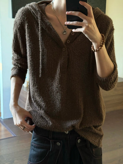 Hooded Drawstring Oversize Soft Knit Sweater WN23151