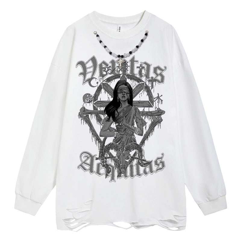 Washed Damage Print Long Sleeve T-Shirt WN16487