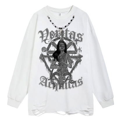 Washed Damage Print Long Sleeve T-Shirt WN16487