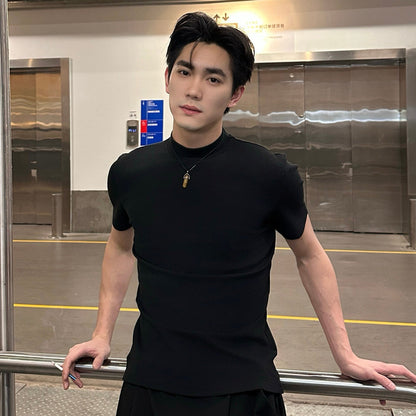 High-Neck Slim Short Sleeve T-Shirt WN25213