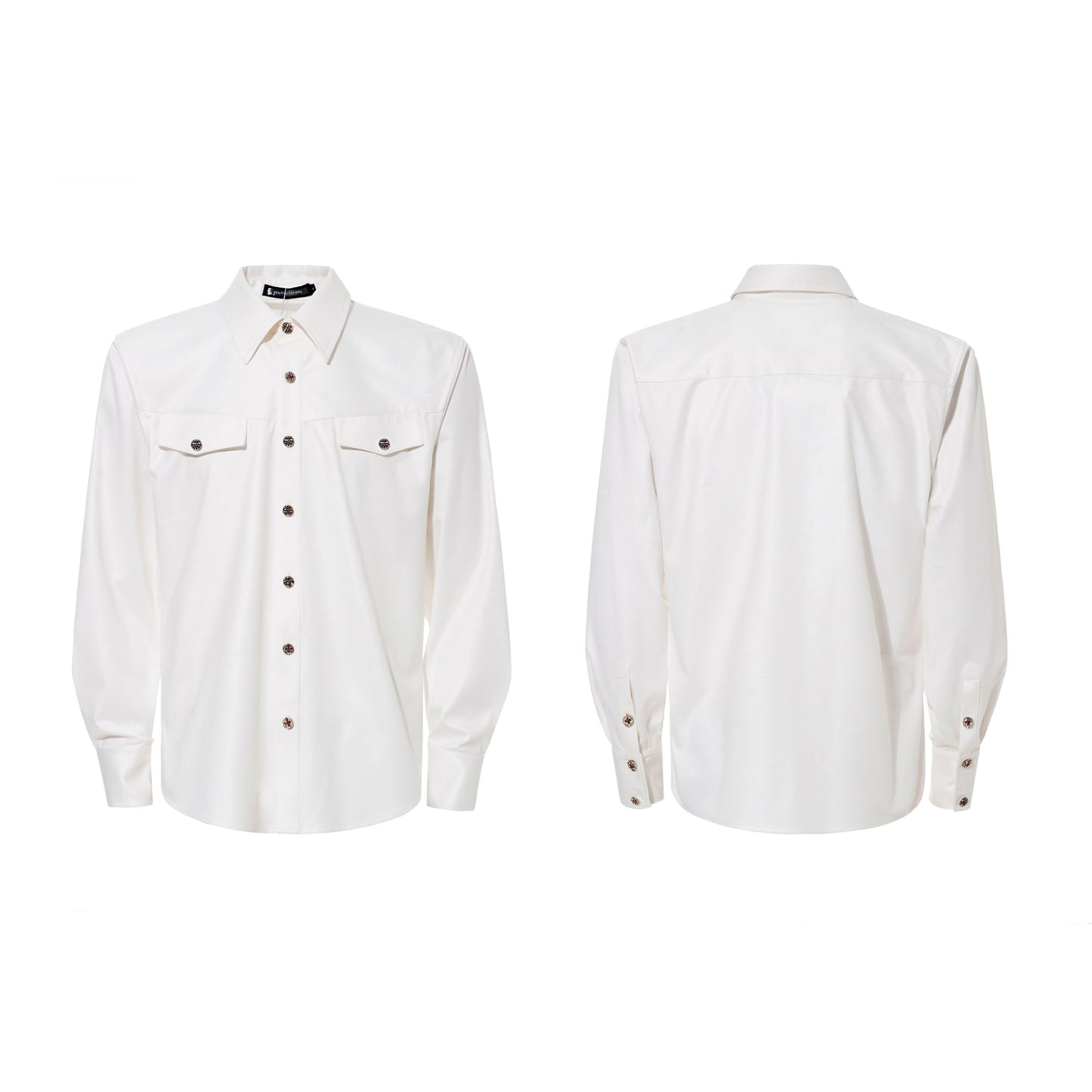 Acetate Texture Shoulder-Pad Long Sleeve Shirt WN23288