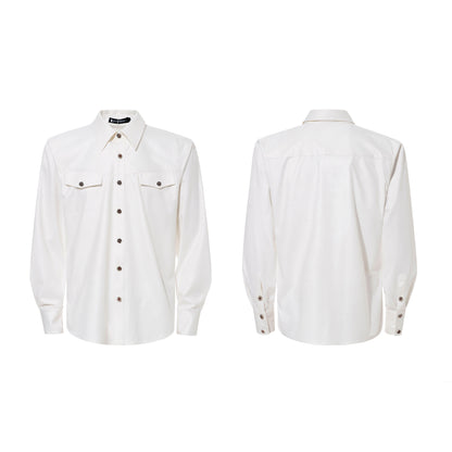 Acetate Texture Shoulder-Pad Long Sleeve Shirt WN23288