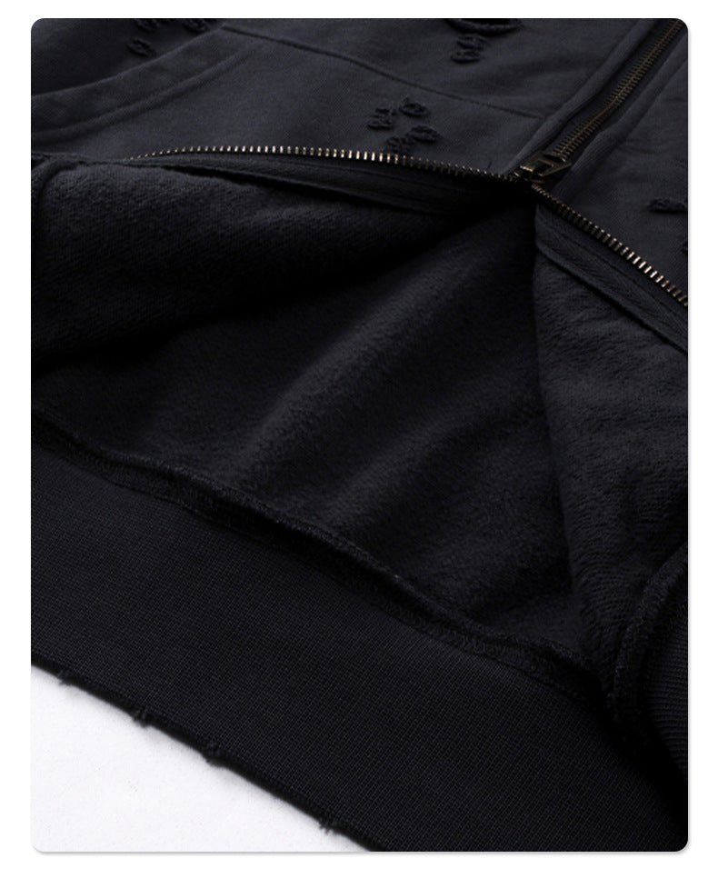 Oversize Damage Double Zipper Hoodie WN9975