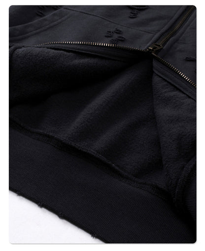 Oversize Damage Double Zipper Hoodie WN9975