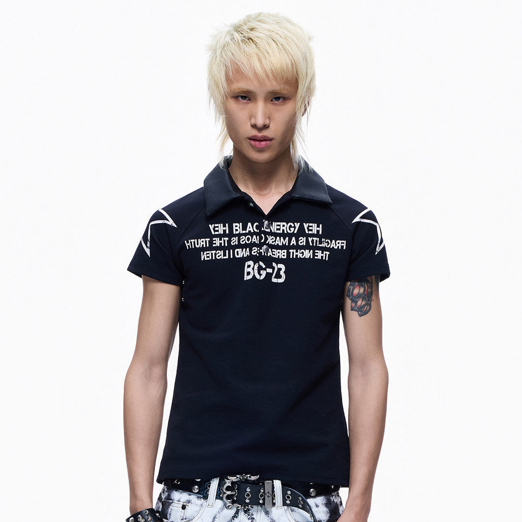 Contrast Panel Print Polo Collar Short Sleeve T-Shirt WN27291