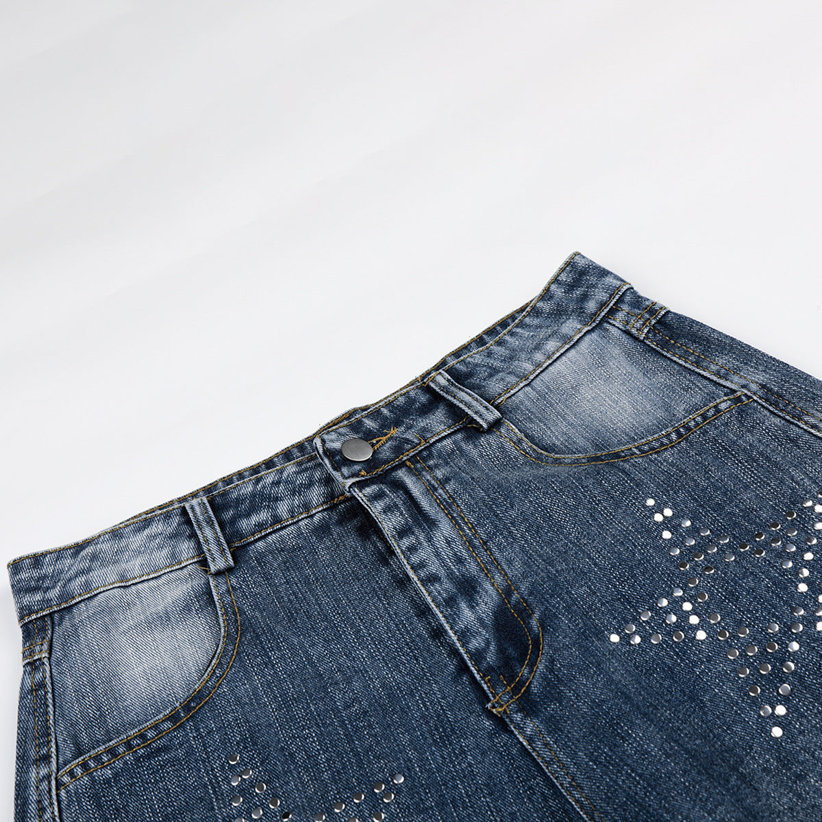Washed Star Rhinestone Wide Leg Denim Jeans WN25458