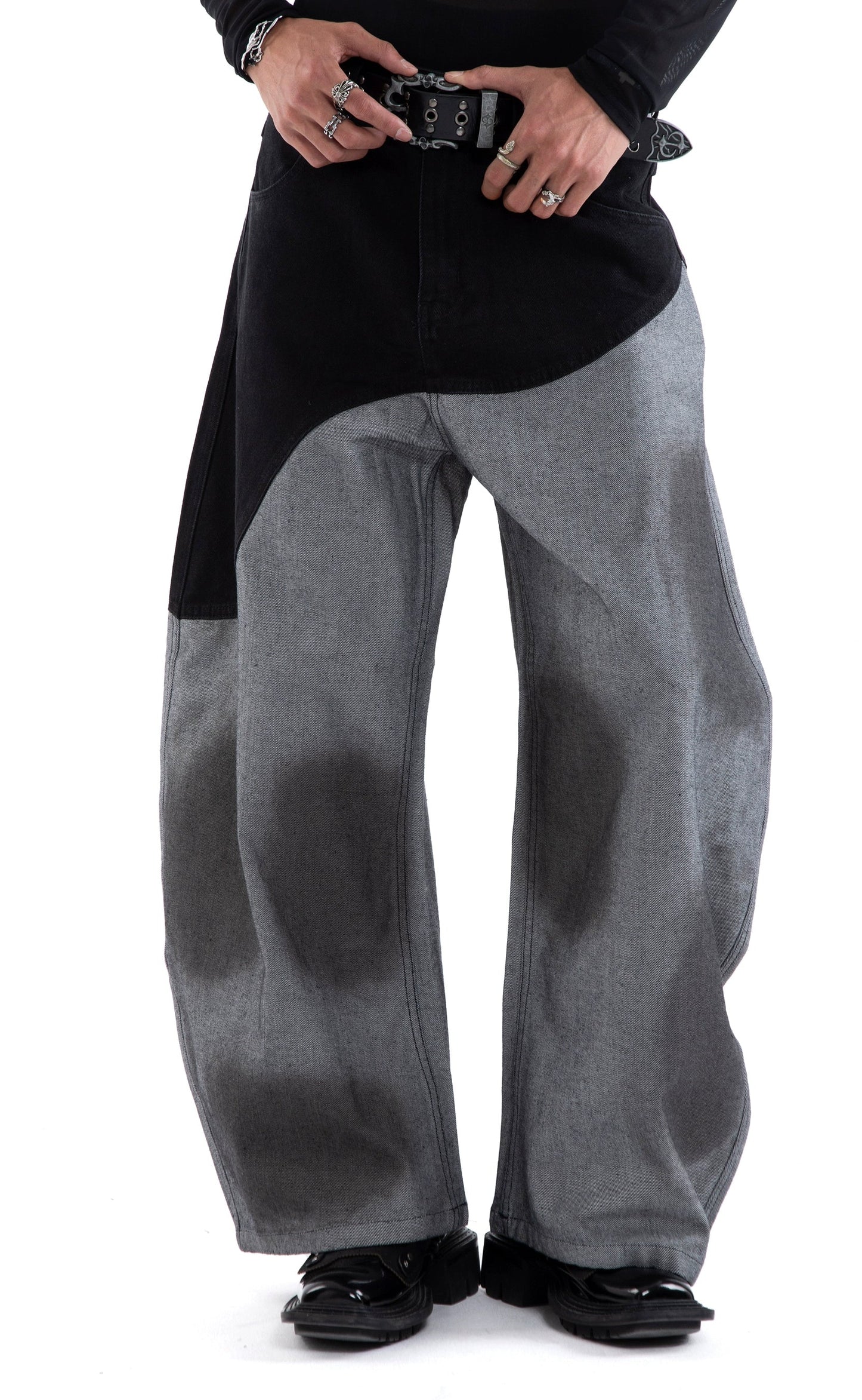 Color-Block Hand Paint Waxed Wide Leg Denim Jeans WN20654