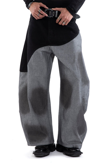 Color-Block Hand Paint Waxed Wide Leg Denim Jeans WN20654