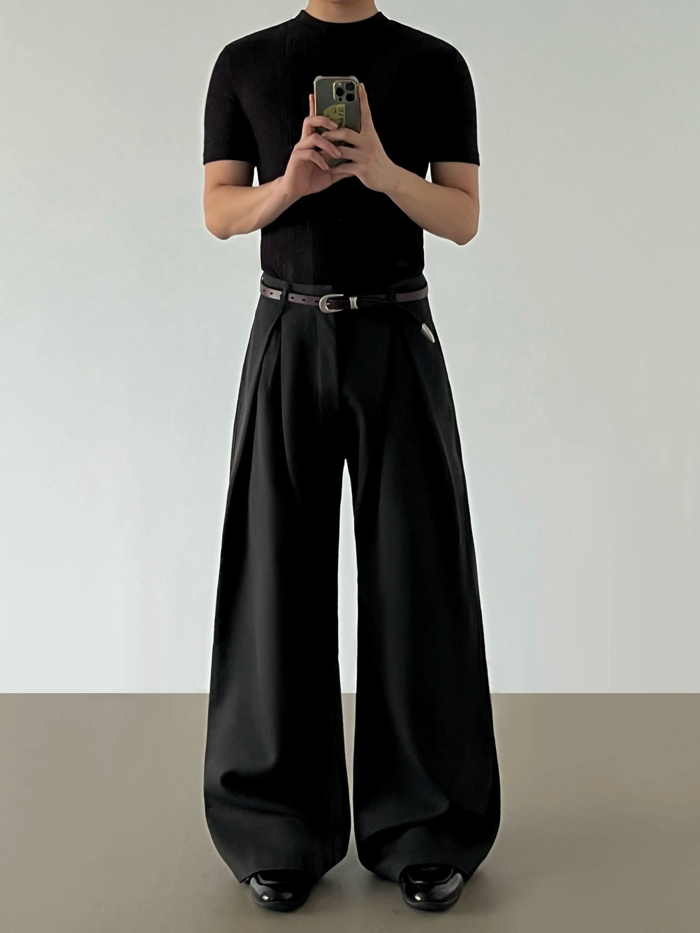 Wrinkle Curved Wide Leg Trousers WN21417