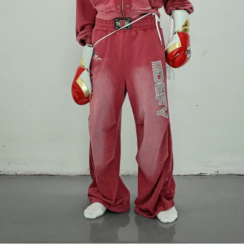 Graphic Print Zipper Hoodie & Washed Eyelet Pants Setup WN20837