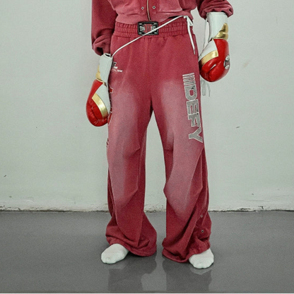 Graphic Print Zipper Hoodie & Washed Eyelet Pants Setup WN20837