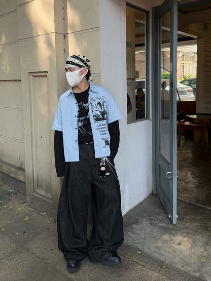 Fake Layered Graphic Print Oversize Long Sleeve Shirt WN24398