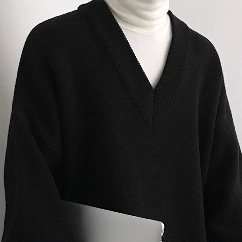 V-neck Thickened Oversize Knit Sweater WN6666