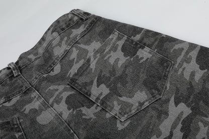 Camo Rivet Curved Wide Leg Denim Jeans WN25624