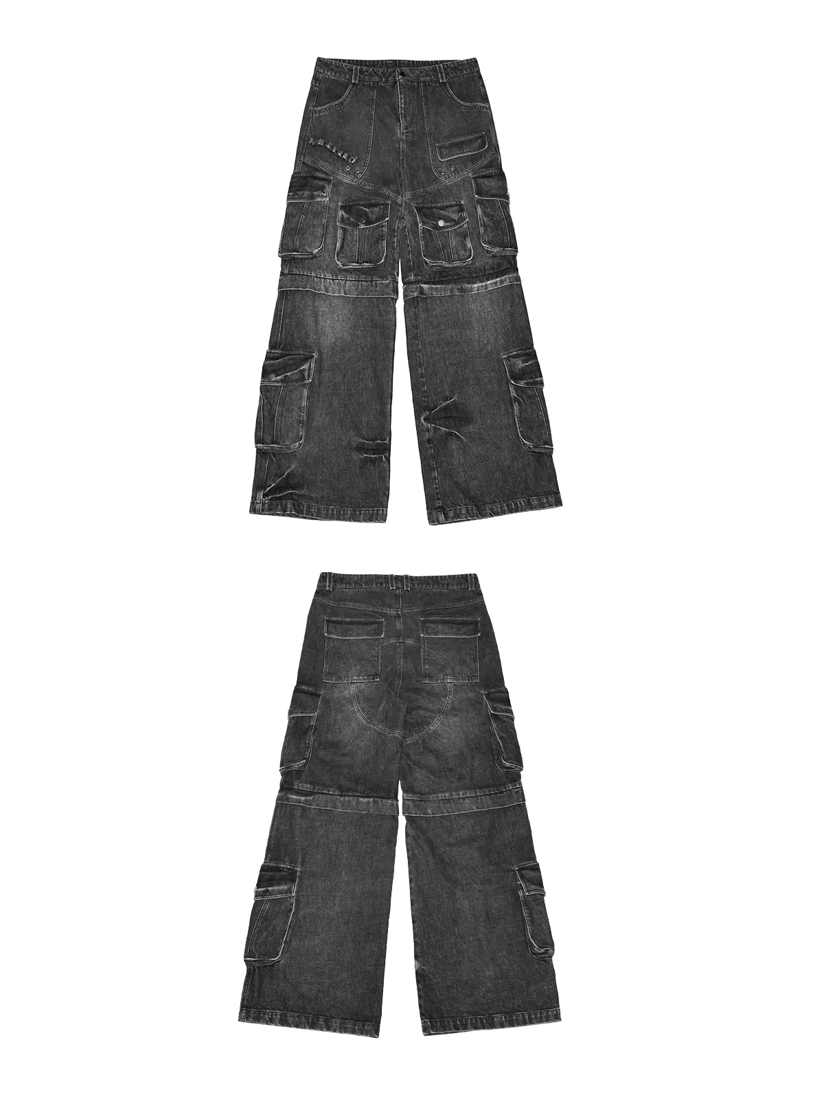 Multi Pocket Washed Heavyweight Cargo Denim Jeans WN20840