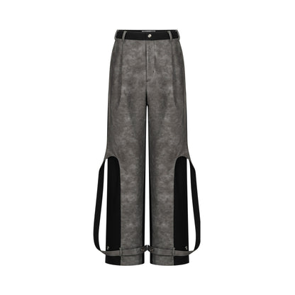 Strap-Detailed Adjustable Straight Contrast Pants WN10685