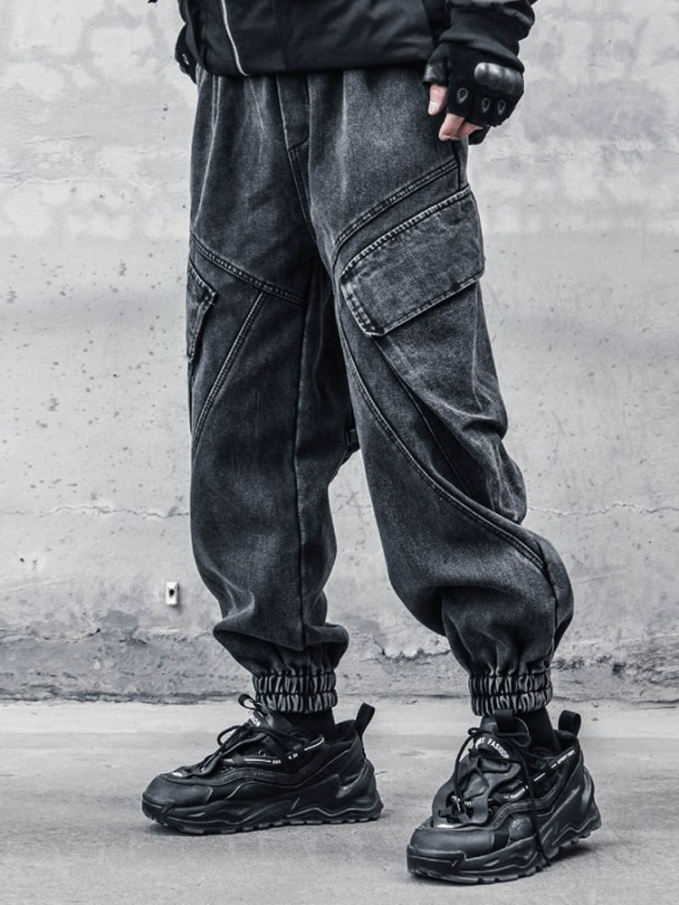 Damage Wash Cuffed Wide Leg Denim Jeans WN22414