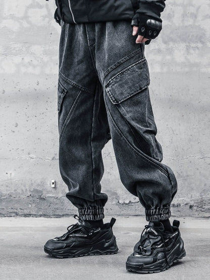 Damage Wash Cuffed Wide Leg Denim Jeans WN22414