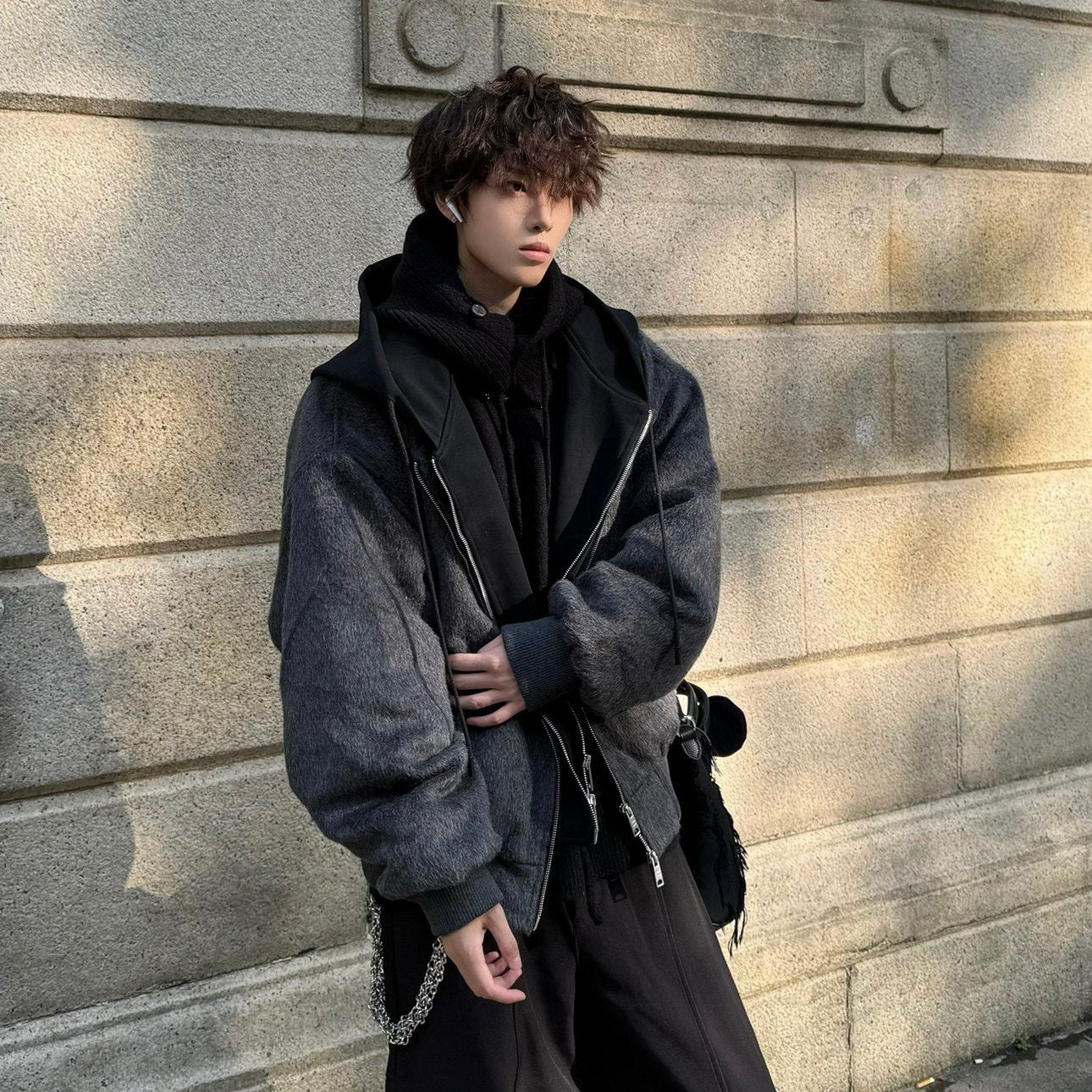 Fake Layered Hooded Thick Wool Jacket WN23175