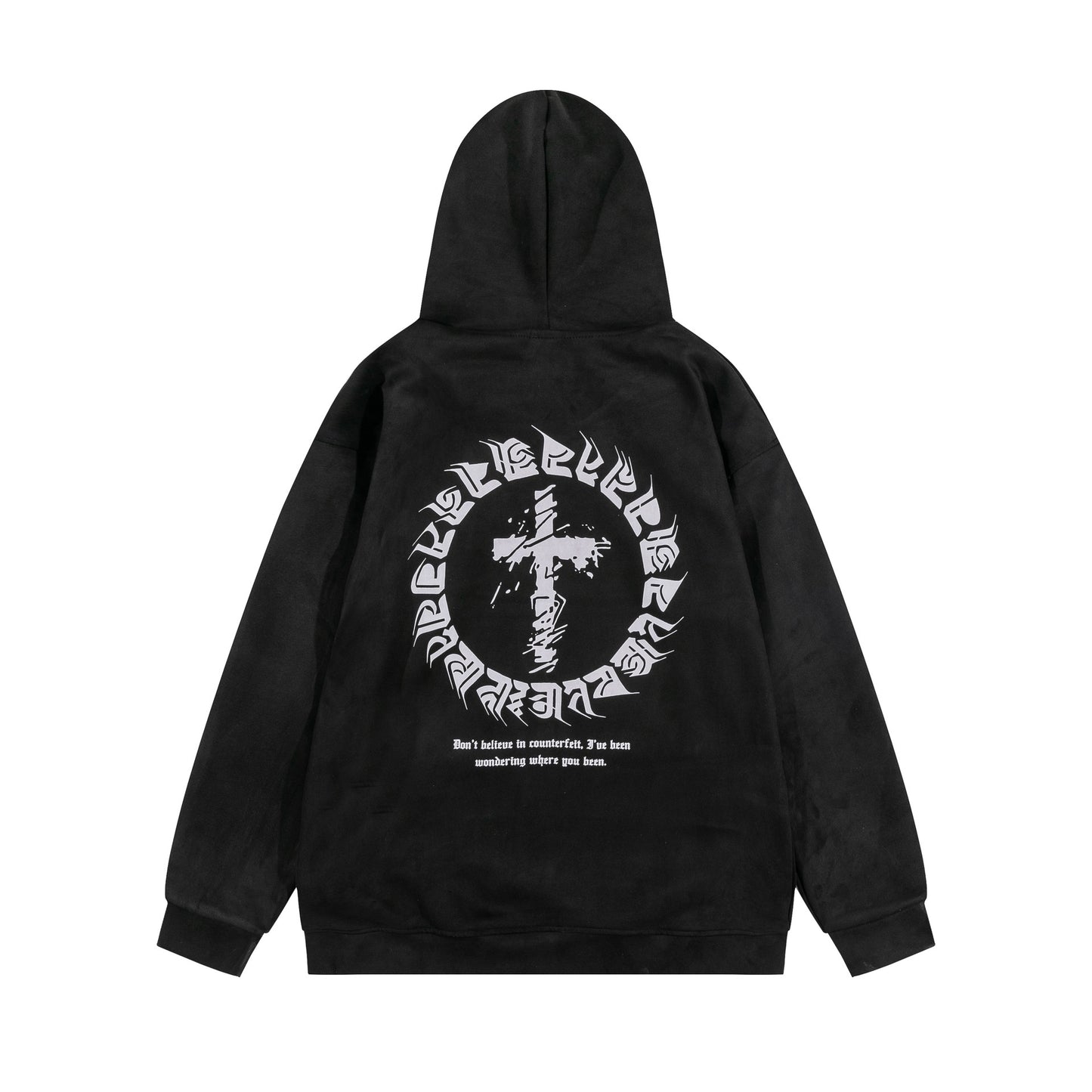 Suede Cross Letter Pullover Hoodie WN11224