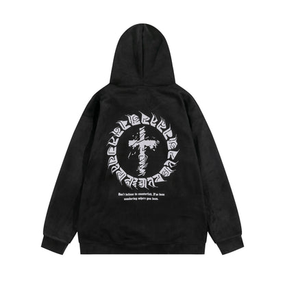 Suede Cross Letter Pullover Hoodie WN11224