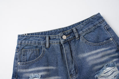 Damage Washed Wide Leg Denim Jeans WN27962