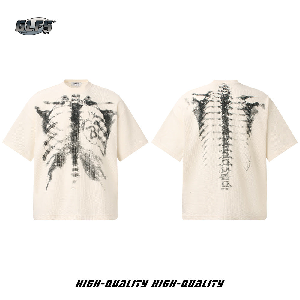 Heavyweight Waffle Washed X-Ray Skeleton Print Short Sleeve T-Shirt WN26542
