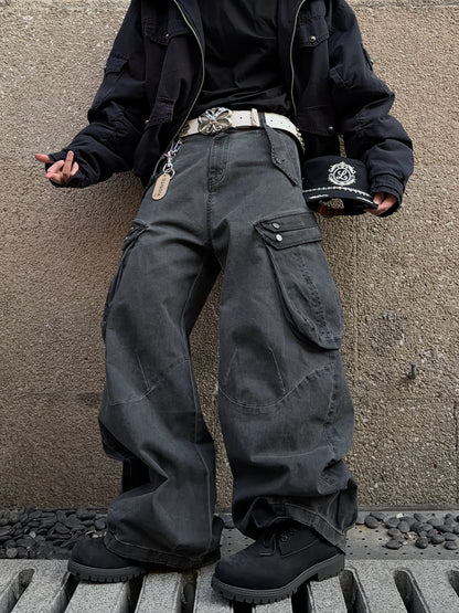 Washed Multi-Pocket Wide Leg Cargo Pants WN24391