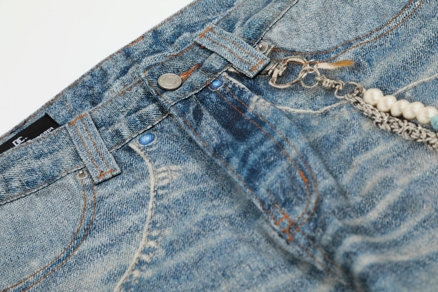 Digital Print Chain Design Wide Leg Denim Jeans WN18575