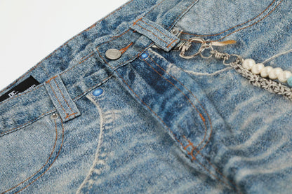 Digital Print Chain Design Wide Leg Denim Jeans WN18575