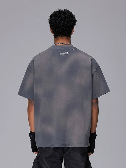 3D Paste Print Spray Wash Heavyweight Short Sleeve T-Shirt WN17958