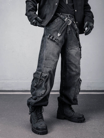 Fleece Lining Multi Pocket Wash Denim Jeans WN22313