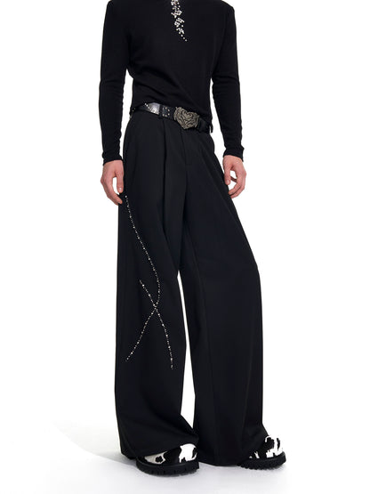 Collarless Shoulder-Pad Rhinestone Tailored Jacket & Rhinestone Trousers Setup WN20924