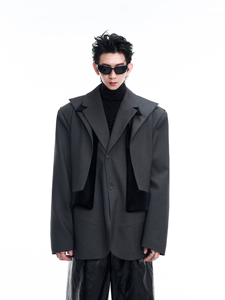 Fake Layered Velvet Panel Tailored Jacket WN10225